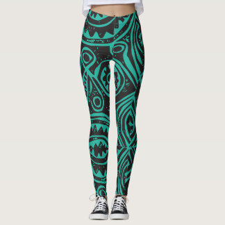 Tiki Polynesische patroon zwart en groen Leggings