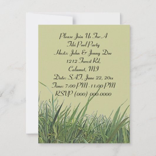 TIKI POOL PARTY SURVIVOR THEME INVITE KAART (Achterkant)