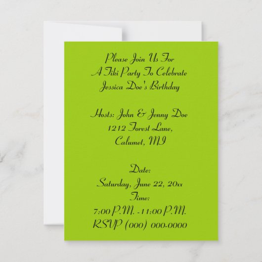TIKI PTY Tropical Hawaiian Natives INVITATION Kaart (Achterkant)