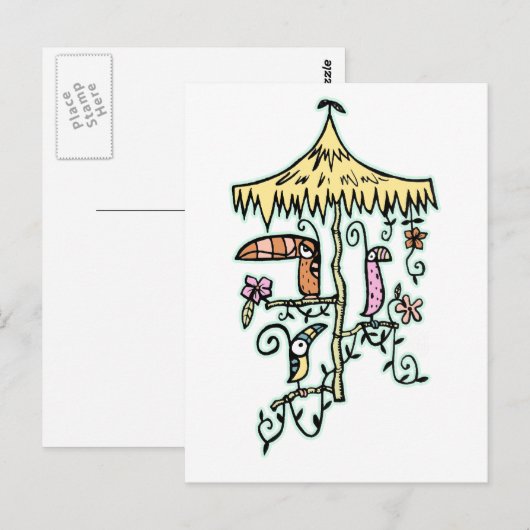 Tiki Room vogels op een Perch van Tiki Ony Briefkaart (Voorkant / Achterkant)
