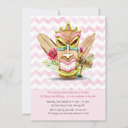 Tiki Roze Uitnodiging (Voorkant)