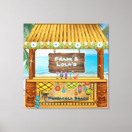 Tiki Shack Blue Beachy Floral Foto Tekening Canvas Afdruk