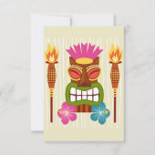 Tiki Standbeeld, fakkels en Hibiscus Bloem Bedankkaart (Voorkant)