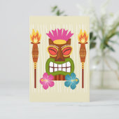 Tiki Standbeeld, fakkels en Hibiscus Bloem Bedankkaart (Staand voorkant)