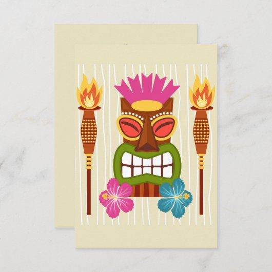Tiki Standbeeld, fakkels en Hibiscus Bloem Bedankkaart (Voorkant / Achterkant)