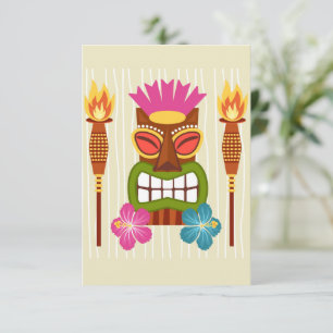 Tiki Standbeeld, fakkels en Hibiscus Bloem Bedankkaart