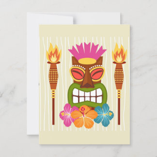 Tiki Standbeeld, fakkels en Hibiscus Bloem Briefkaart