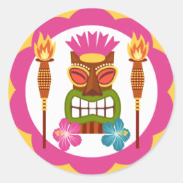 Tiki standbeeld met fakkels ronde sticker