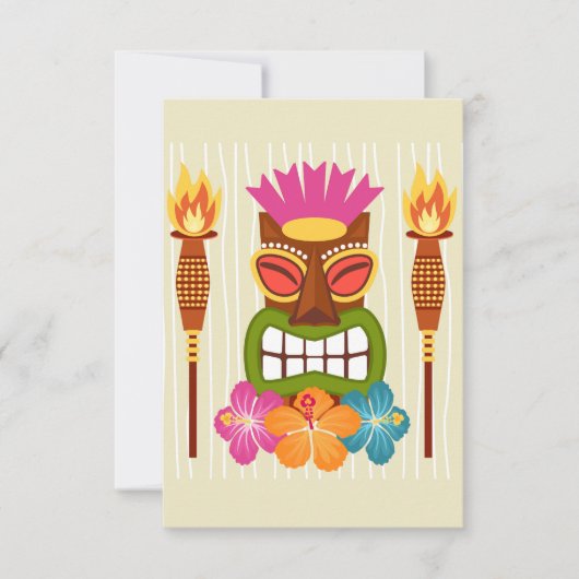 Tiki-standbeeld, Torches en Hibiscus-ventilator Da Bedankkaart (Voorkant)