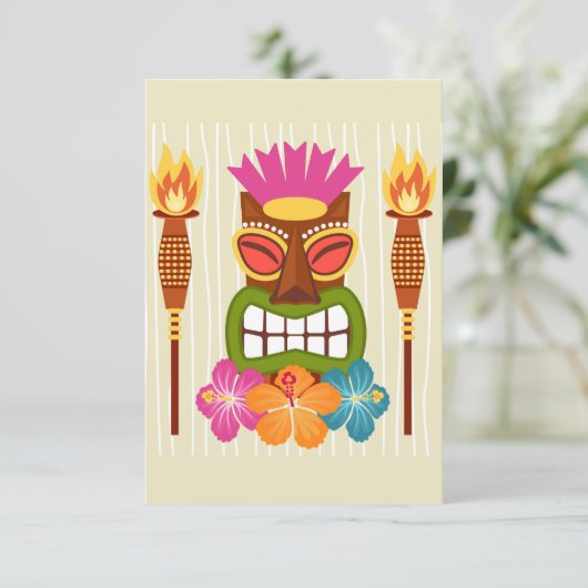 Tiki-standbeeld, Torches en Hibiscus-ventilator Da Bedankkaart (Staand voorkant)