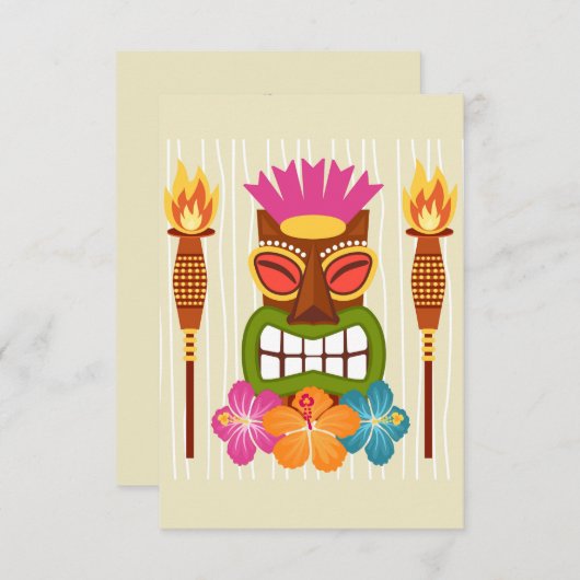 Tiki-standbeeld, Torches en Hibiscus-ventilator Da Bedankkaart (Voorkant / Achterkant)