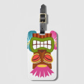 Tiki Statue Hawaiian God Hibiscus Flowers Bagagelabel (Voorkant (verticaal))