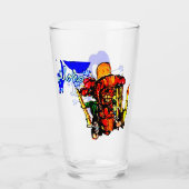 Tiki Statue met Menehune en Hibiscus Glas (Voorkant)