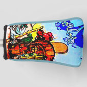 Tiki Statue met Menehune en Hibiscus Golfheadcover (Voorkant)