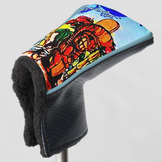 Tiki Statue met Menehune en Hibiscus Golfheadcover (3/4 voorkant)