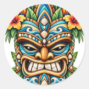 Tiki-sticker met zeeschuim bloem ronde sticker