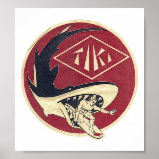 Tiki Surf Winkelen met Surfer&Shark op een Poster (Voorkant)