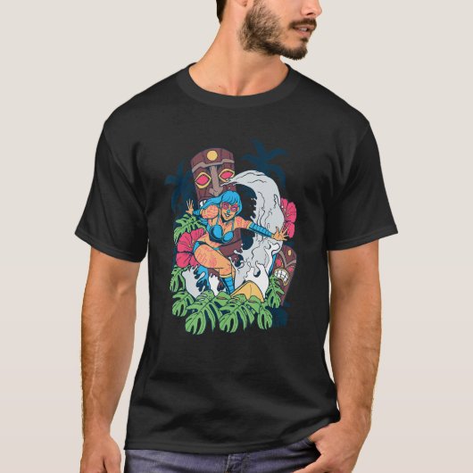 Tiki Surfer Meisje Polynesische Hawaiaanse Strand  T-shirt (Voorkant)