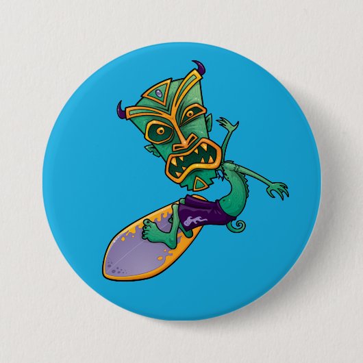 Tiki Surfer Ronde Button 7,6 Cm (Voorkant)