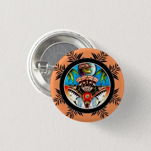 Tiki Tattoo Frog Ronde Button 3,2 Cm (Voorkant /achterkant)