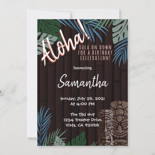 Tiki-thema Bruin Hawaiaans Bamboe Groen en Blauw Kaart (Voorkant)