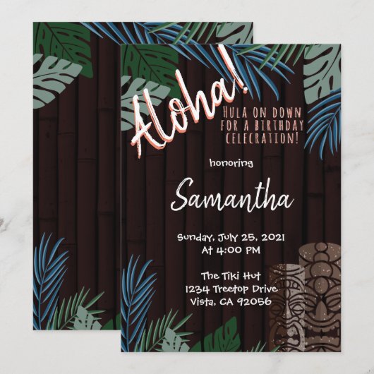 Tiki-thema Bruin Hawaiaans Bamboe Groen en Blauw Kaart (Voorkant / Achterkant)