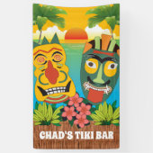 Tiki-tijd in heldere kleuren met maskers en zonson spandoek (Verticaal)