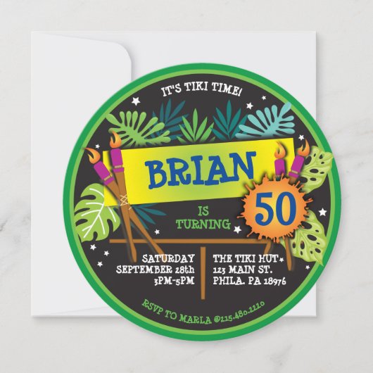 TIKI TIJD LUAU Uitnodiging voor verjaardagsfeestje (Voorkant)