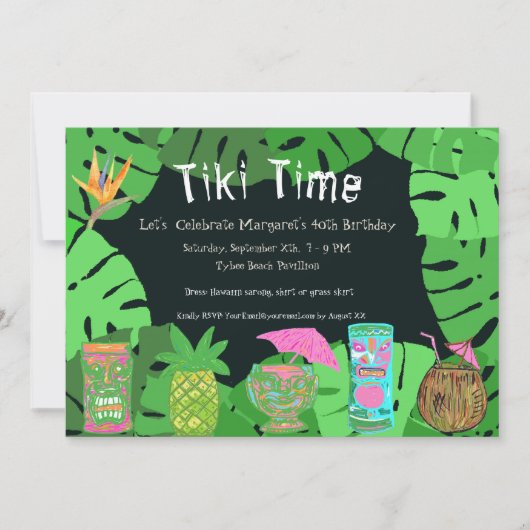 Tiki Time Aanpasbare Verjaardagsfeest Uitnodiging (Voorkant)