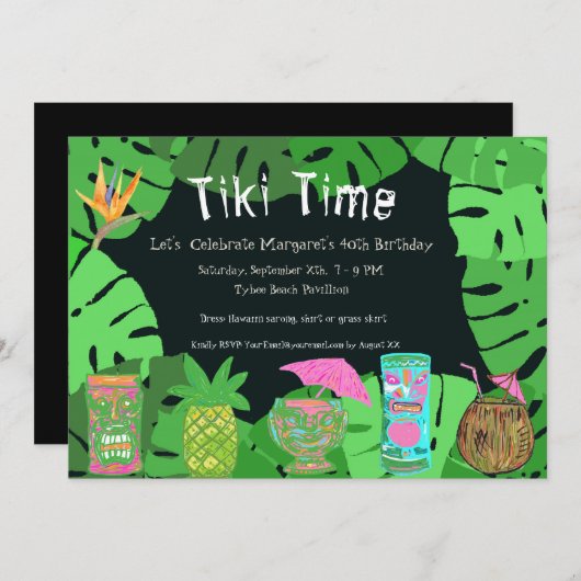 Tiki Time Aanpasbare Verjaardagsfeest Uitnodiging (Voorkant / Achterkant)