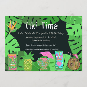 Tiki Time Aanpasbare Verjaardagsfeest Uitnodiging
