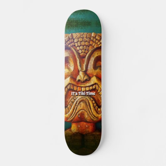 Tiki Time Cool Fun Fierce Retro Tropisch Persoonlijk Skateboard (Voorkant)