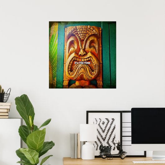 "Tiki Time" Fierce, , Retro, Wood Tiki Face Poster (Thuiskantoor)