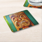 Tiki Time  Hawaii Tropisch Fierce Hout Gezicht Kartonnen Onderzetters (Schuin)