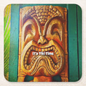 Tiki Time  Hawaii Tropisch Fierce Hout Gezicht Kartonnen Onderzetters (Voorkant)