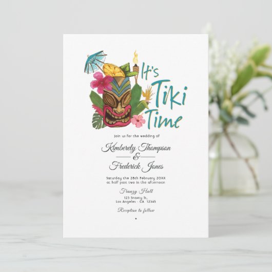 Tiki Time Luau Zomer Strand Bruiloft Kaart (Staand voorkant)