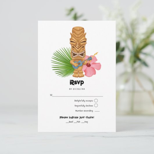 Tiki Time Luau Zomerstrand RSVP Kaartje (Staand voorkant)