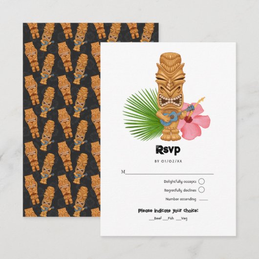 Tiki Time Luau Zomerstrand RSVP Kaartje (Voorkant / Achterkant)