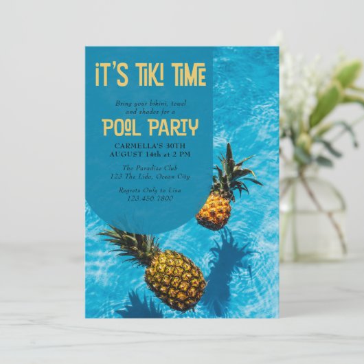Tiki Time Pool Party 30e of elke leeftijd Verjaard Kaart (Staand voorkant)