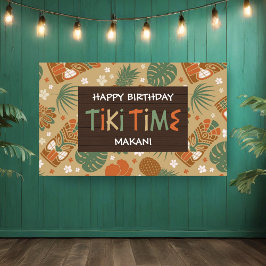 Tiki Time Tropical Luau Birthday Party Banner