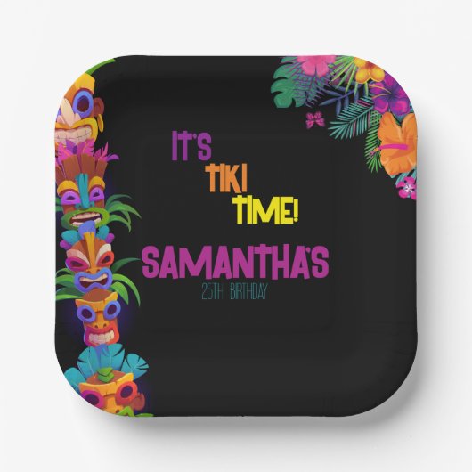 Tiki Time Verjaardagsfeest Papieren Bordje (Voorkant)