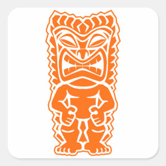 Tiki Totem krijger sinaasappel Vierkante Sticker