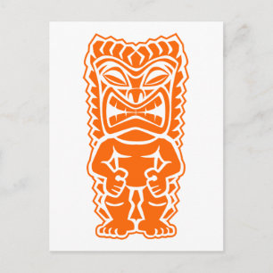 tiki totem warrior sinaasappel briefkaart