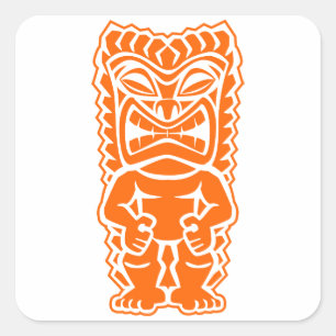 tiki totem warrior sinaasappel vierkante sticker