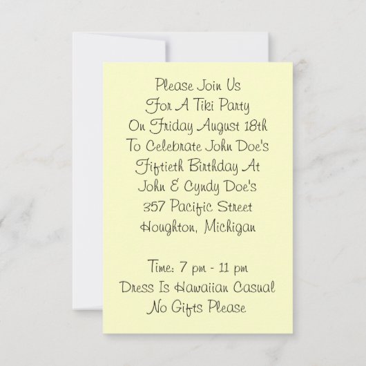 Tiki Tropical Lei Hawaiian Luau party INVITATON Kaart (Achterkant)