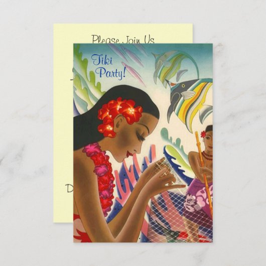 Tiki Tropical Lei Hawaiian Luau party INVITATON Kaart (Voorkant / Achterkant)