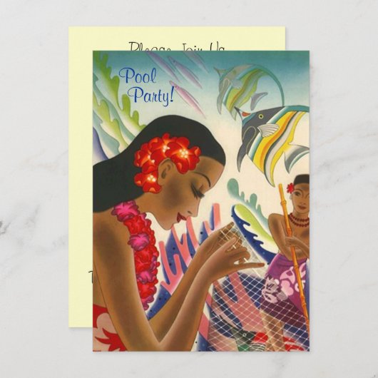 Tiki Tropical Lei Hawaiian Pool party INVITATON Kaart (Voorkant / Achterkant)