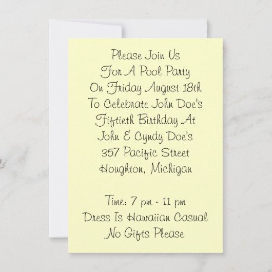 Tiki Tropical Lei Hawaiian Pool party INVITATON Kaart (Achterkant)