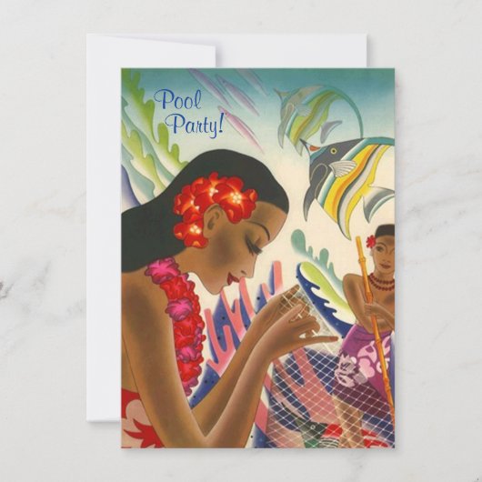 Tiki Tropical Lei Hawaiian Pool party INVITATON Kaart (Voorkant)