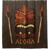 Tiki Tropical Retro  Brown Hawaiian Kijk Douchegordijn (Voorkant)